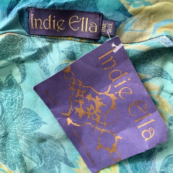 Indie Ella Silk Robe One Size Blue Green Boho Floral Beaded Sequined Kimono - Picture 4 of 16